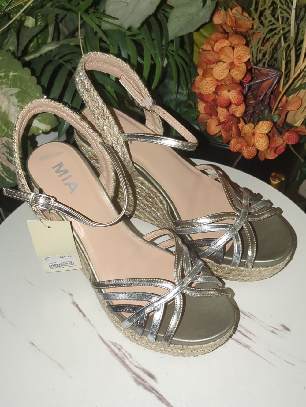 ❤️SALE❤️ MIA Silver Metallic Espadrille Wedge Sandals - Picture 3 of 10